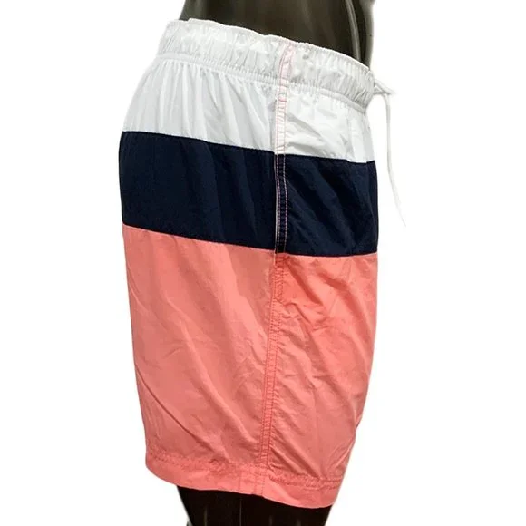 NWT NAUTICA MSRP $59.99 COLOR BLOCK BEACH SURF MEN'S PALE CORAL BOARD SHORTS